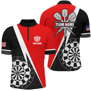 Retro Darts Board Men Darts Quarter-Zip Shirts Custom Name Darts Team Jersey Uniform |Red TDM1465