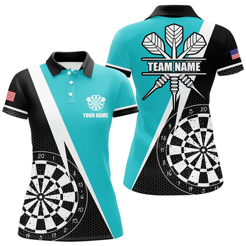 Personalized Retro Darts Board Women Darts Polo Shirts Custom Darts Team Jersey Uniform |Turquoise TDM1466
