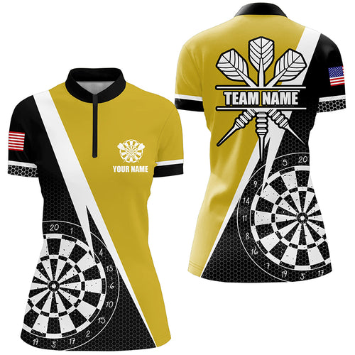 Retro Darts Board Women Darts Quarter-Zip Shirts Custom Darts Team Jersey Uniform |Yellow TDM1467