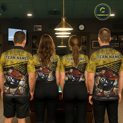 Yellow Grunge Funny 8 Ball Billiard Shirt For Women Custom Pool Team Jersey Polo & 1/4 Zip TDM6355