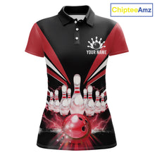 Load image into Gallery viewer, Black And Red Bowling Jersey For Women Custom Strike Lightning Bowling Team Jersey Polo &amp; 1/4 Zip TDM6357