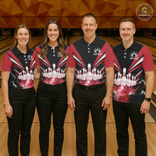 Load image into Gallery viewer, Black And Red Bowling Jersey For Women Custom Strike Lightning Bowling Team Jersey Polo &amp; 1/4 Zip TDM6357