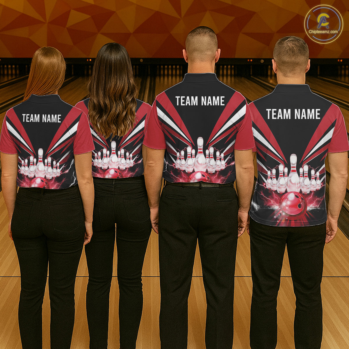Black And Red Bowling Jersey For Women Custom Strike Lightning Bowling Team Jersey Polo & 1/4 Zip TDM6357