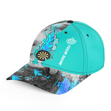 Load image into Gallery viewer, Turquoise Darts Board Fire Smoke Darts Hat Gifts, Personalized Adjustable Darts Caps For Player TDM1627