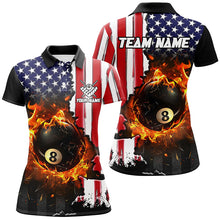 Load image into Gallery viewer, American Flag 8 Ball Pool Fire Break Glass Custom Women Billiard Shirts, Patriotic Billiard Jerseys TDM1829