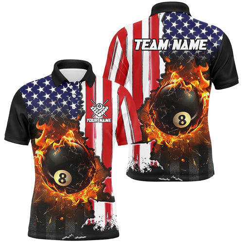 American Flag 8 Ball Pool Fire Break Glass Custom Men Billiard Shirts, Patriotic Billiard Jerseys TDM1829