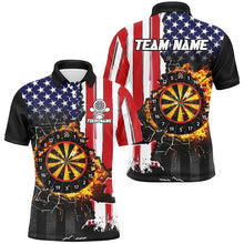 Load image into Gallery viewer, American Flag Darts Board Fire Flame Break Glass Custom Men Darts Shirts, Patriotic Darts Jerseys TDM1830