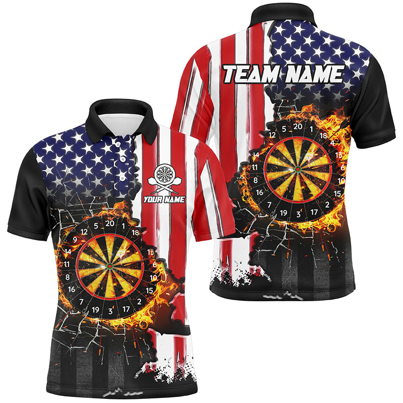 American Flag Darts Board Fire Flame Break Glass Custom Men Darts Shirts, Patriotic Darts Jerseys TDM1830