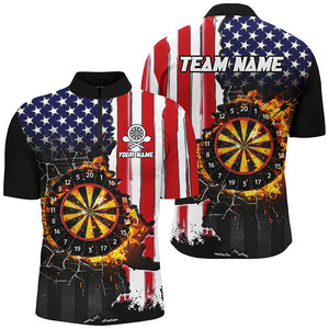 American Flag Darts Board Fire Flame Break Glass Custom Men Darts Shirts, Patriotic Darts Jerseys TDM1830