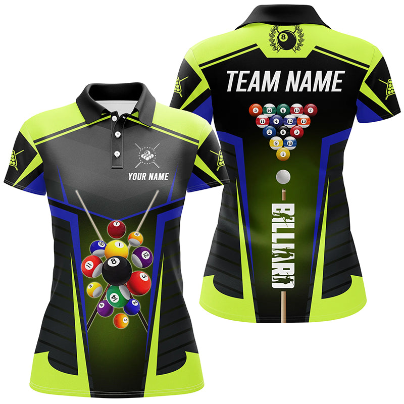 Personalized Green Neon Jerseys Billiard Balls Shirts For Women Custom 3D Pool League Shirts TDM1832