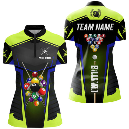 Personalized Green Neon Jerseys Billiard Balls Shirts For Women Custom 3D Pool League Shirts TDM1832