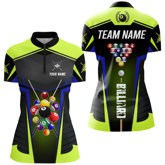Personalized Green Neon Jerseys Billiard Balls Shirts For Women Custom 3D Pool League Shirts TDM1832