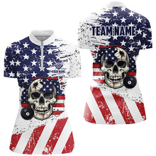 Load image into Gallery viewer, Billiard Skull Grunge American Flag Custom Billiard Shirts For Women, Patriotic Billiard Clothing TDM1835