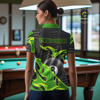 Personalized Black And Green 8 Ball Billiards Pool Shirts For Women Custom Billiard Team Jerseys TDM4200