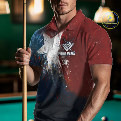 Personalized Grunge Texas Flag Billiard Shirt For Men Custom Patriotic Pool Team Jerseys TDM4201