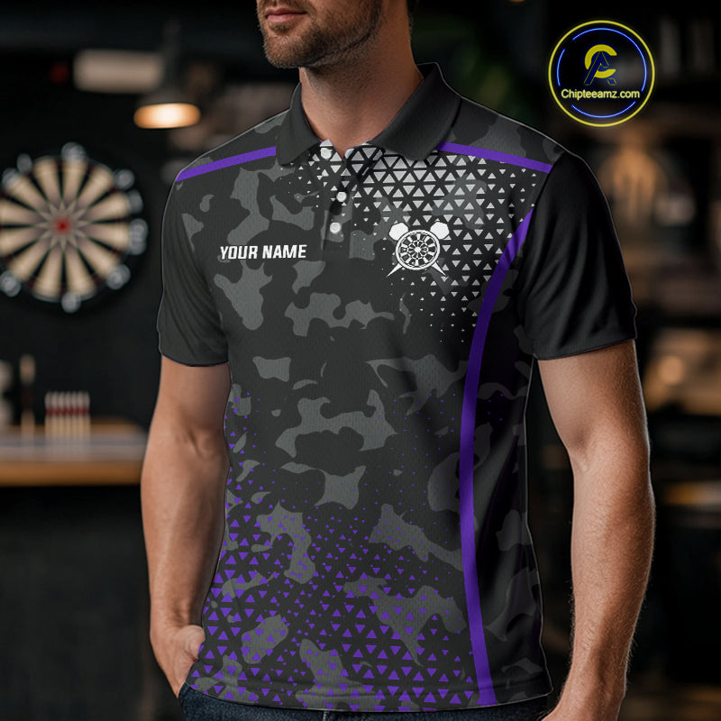 Black Purple Camo Darts Shirt With Pocket Option For Men Custom Dart Jersey TDM4365