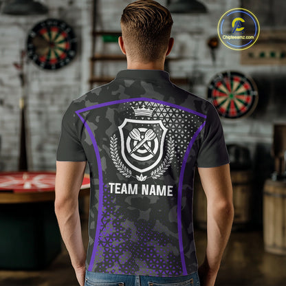 Black Purple Camo Darts Shirt With Pocket Option For Men Custom Dart Jersey TDM4365