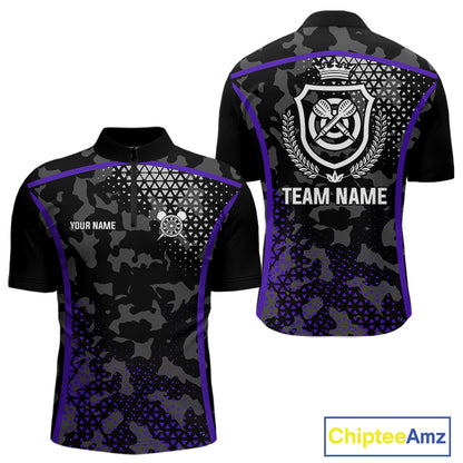 Black Purple Camo Darts Shirt With Pocket Option For Men Custom Dart Jersey TDM4365