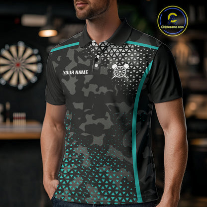 Black & Turquoise Camo Dart Shirt For Men Custom Dart Jerseys Pocket Option TDM4366