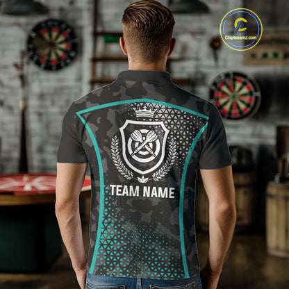 Black & Turquoise Camo Dart Shirt For Men Custom Dart Jerseys Pocket Option TDM4366