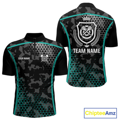 Black & Turquoise Camo Dart Shirt For Men Custom Dart Jerseys Pocket Option TDM4366