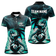 Load image into Gallery viewer, Lightning Thunder Dragon Custom Turquoise 8 Ball Pool Shirts For Women, Billiard Team League Jerseys TDM2252