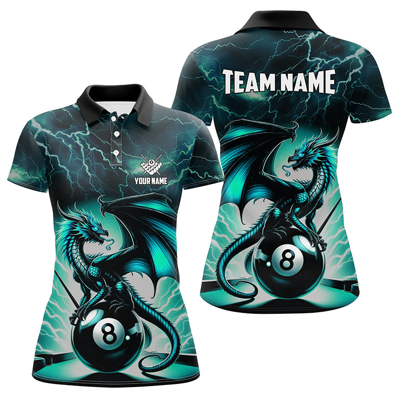 Lightning Thunder Dragon Custom Turquoise 8 Ball Pool Shirts For Women, Billiard Team League Jerseys TDM2252