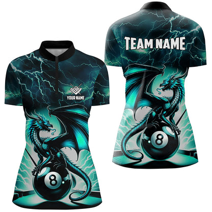 Lightning Thunder Dragon Custom Turquoise 8 Ball Pool Shirts For Women, Billiard Team League Jerseys TDM2252