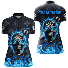Load image into Gallery viewer, Blue Darts Skull Fire Flame Custom Women Darts Shirts, 3D Printed Darts Jersey Short Sleeve For Team TDM2517