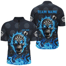 Load image into Gallery viewer, Blue Darts Skull Fire Flame Custom Men Darts Shirts, 3D Printed Darts Jersey Short Sleeve For Team TDM2517