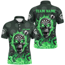 Load image into Gallery viewer, Green Darts Skull Fire Flame Custom Men Darts Shirts, 3D Darts Jersey Short Sleeve For Team TDM2518