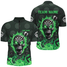 Load image into Gallery viewer, Green Darts Skull Fire Flame Custom Men Darts Shirts, 3D Darts Jersey Short Sleeve For Team TDM2518