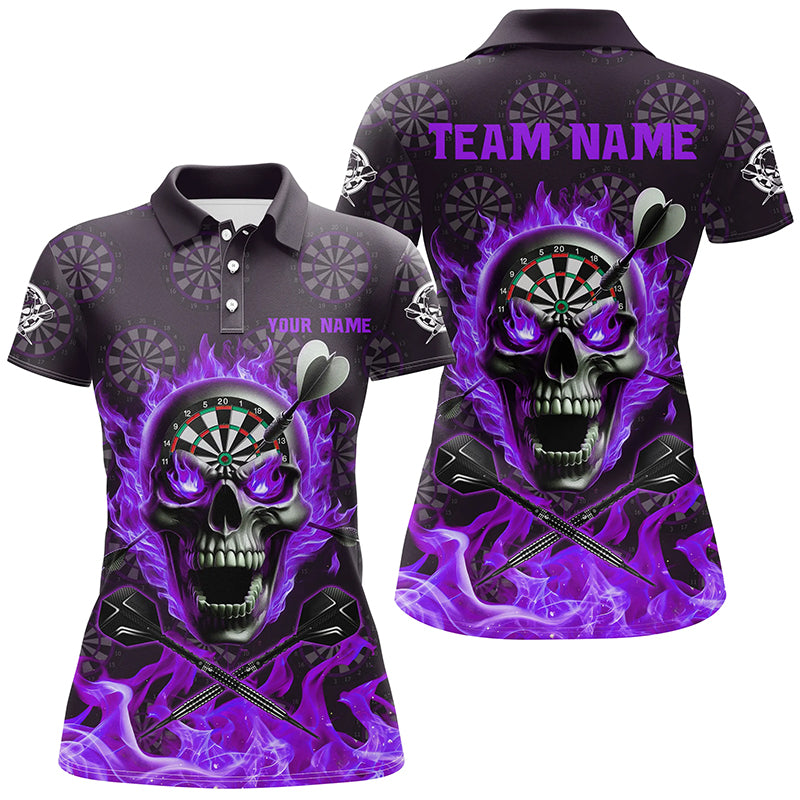Purple Darts Skull Fire Flame Custom Women Dart Shirts, 3D Darts Jersey Short Sleeve For Team TDM2519