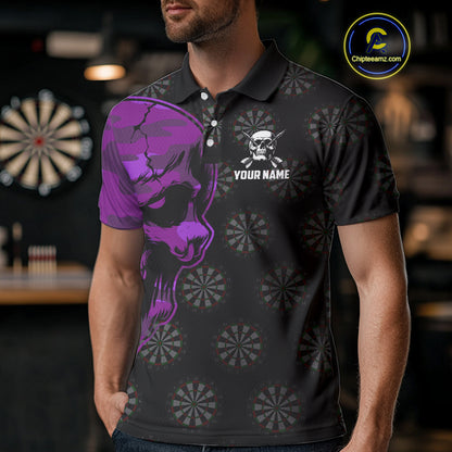 Funny Purple Camo Darts Skull Aim Shoot Swear Repeat Custom Dart Shirts For Men, Darts Team Jersey TDM4798