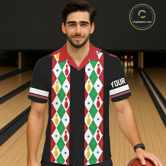 Christmas Argyle Pattern Retro Bowling Hawaiian Shirt Custom Xmas Bowling Team Jersey Bowling Gifts TDM7546
