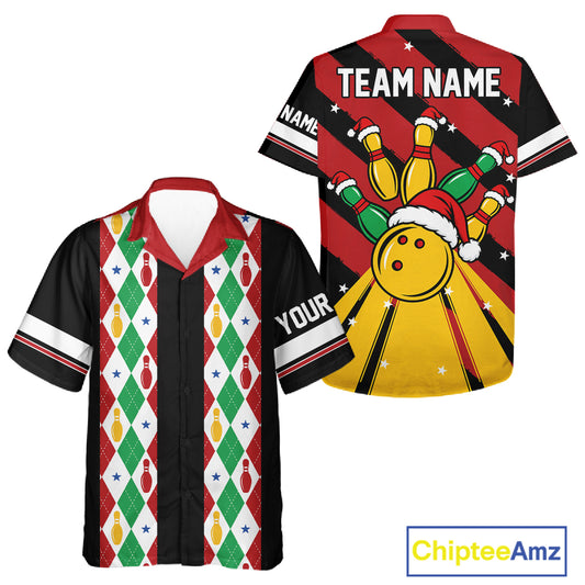 Christmas Argyle Pattern Retro Bowling Hawaiian Shirt Custom Xmas Bowling Team Jersey Bowling Gifts TDM7546