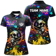 Load image into Gallery viewer, Personalized Colorful Ink Splash Skull Billiard Shirts For Women, Funny Billiard Jerseys Pool Outfit TDM2762