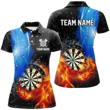 Load image into Gallery viewer, 3D Dartboard In Fire And Water Custom Dart Shirts For Women, Black Grunge Dart Jerseys Team Uniform TDM2770