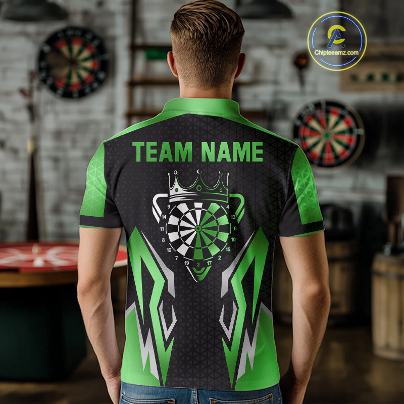 Black And Green Funny Crown Darts Shirt For Men Custom Darts Jerseys Team Polo & Quarter Zip TDM5017