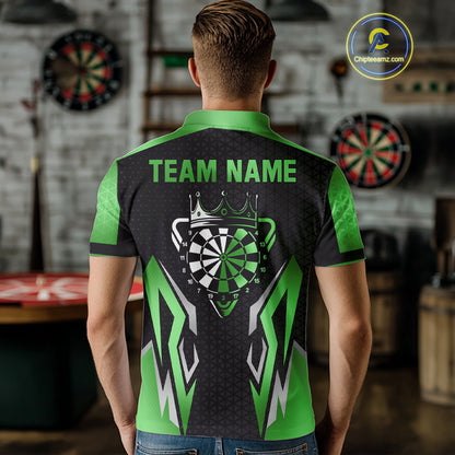 Black And Green Funny Crown Darts Shirt For Men Custom Darts Jerseys Team Polo & Quarter Zip TDM5017