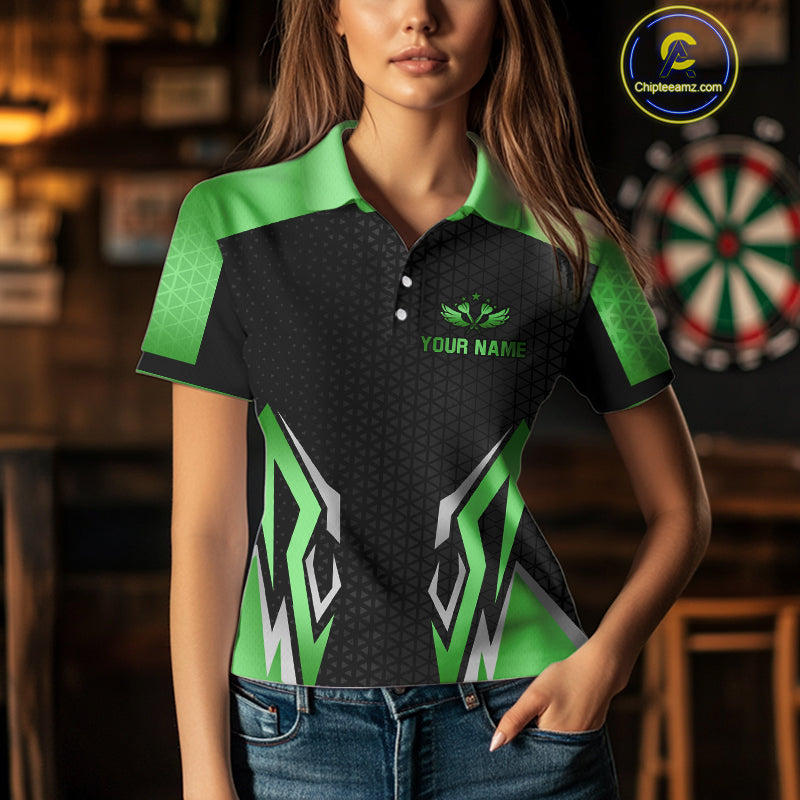 Black And Green Funny Crown Darts Shirt For Women Custom Darts Jerseys Team Polo & Quarter Zip TDM5017