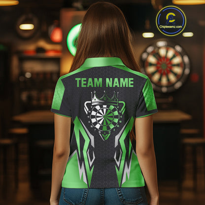 Black And Green Funny Crown Darts Shirt For Women Custom Darts Jerseys Team Polo & Quarter Zip TDM5017
