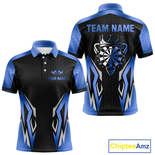 Black And Blue Funny Crown Darts Shirt For Men Custom Darts Jerseys Team Polo & Quarter Zip TDM5018