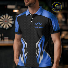 Load image into Gallery viewer, Black And Blue Funny Crown Darts Shirt For Men Custom Darts Jerseys Team Polo &amp; Quarter Zip TDM5018