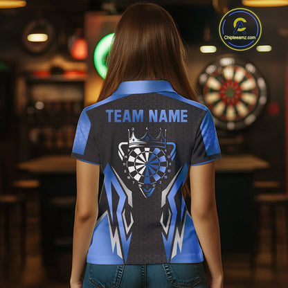 Black And Blue Funny Crown Darts Shirt For Women Custom Darts Jerseys Team Polo & Quarter Zip TDM5018