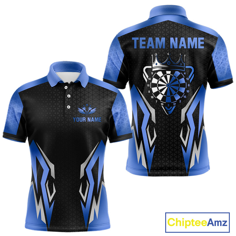 Black And Blue Funny Crown Darts Shirt For Men Custom Darts Jerseys Team Polo & Quarter Zip TDM5018