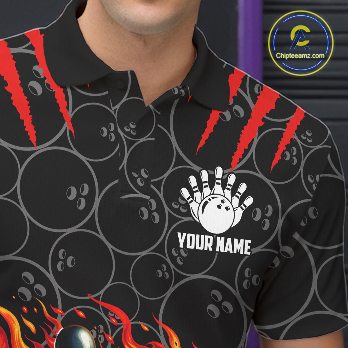 Black And Red Flaming Funny Beer Bowling Shirts For Men Custom Fire Bowling League Team Jersey TDM7908