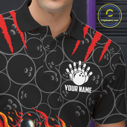 Black And Red Flaming Funny Beer Bowling Shirts For Men Custom Fire Bowling League Team Jersey TDM7908
