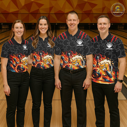Black And Red Flaming Funny Beer Bowling Shirts For Women Custom Fire Bowling League Team Jersey TDM7908