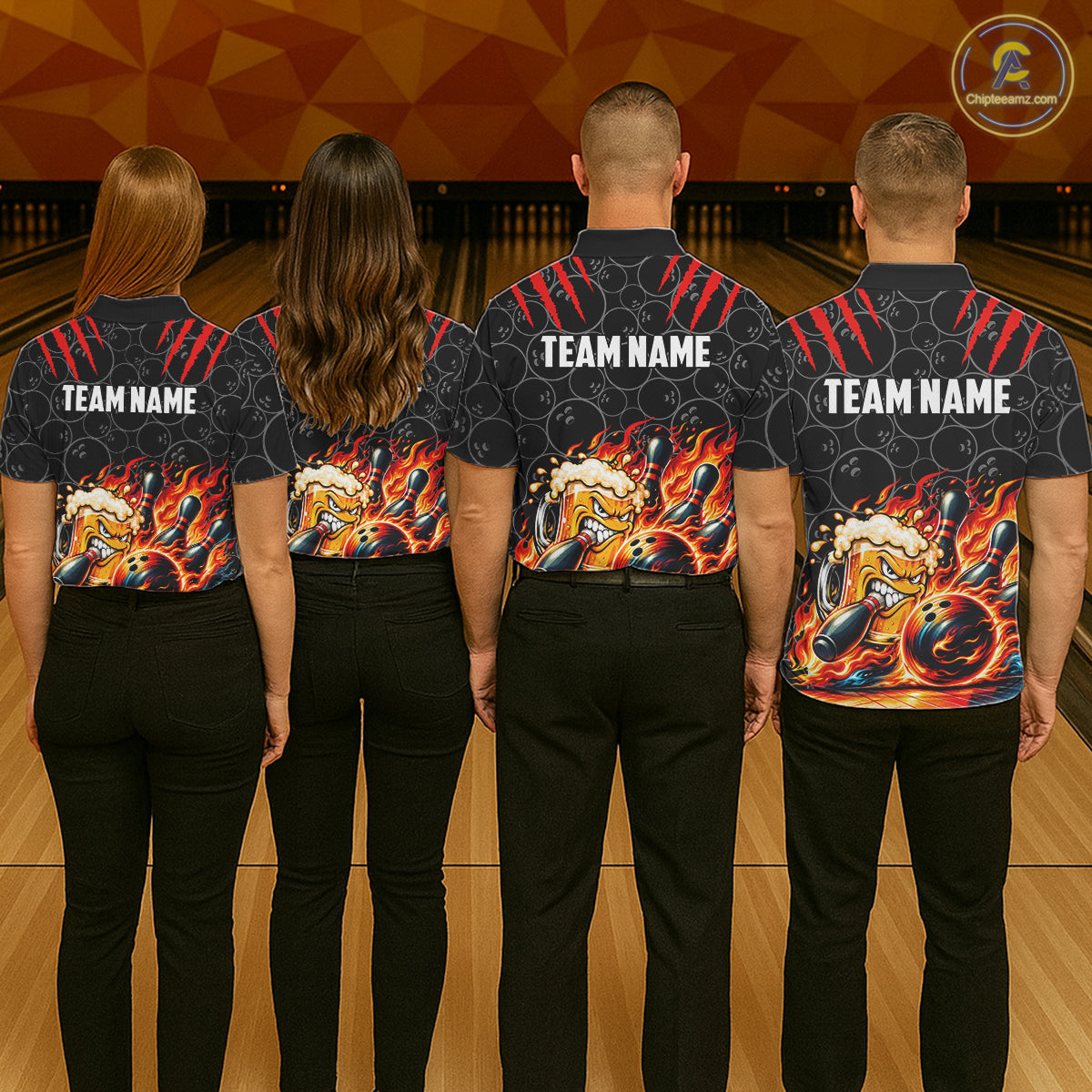 Black And Red Flaming Funny Beer Bowling Shirts For Women Custom Fire Bowling League Team Jersey TDM7908